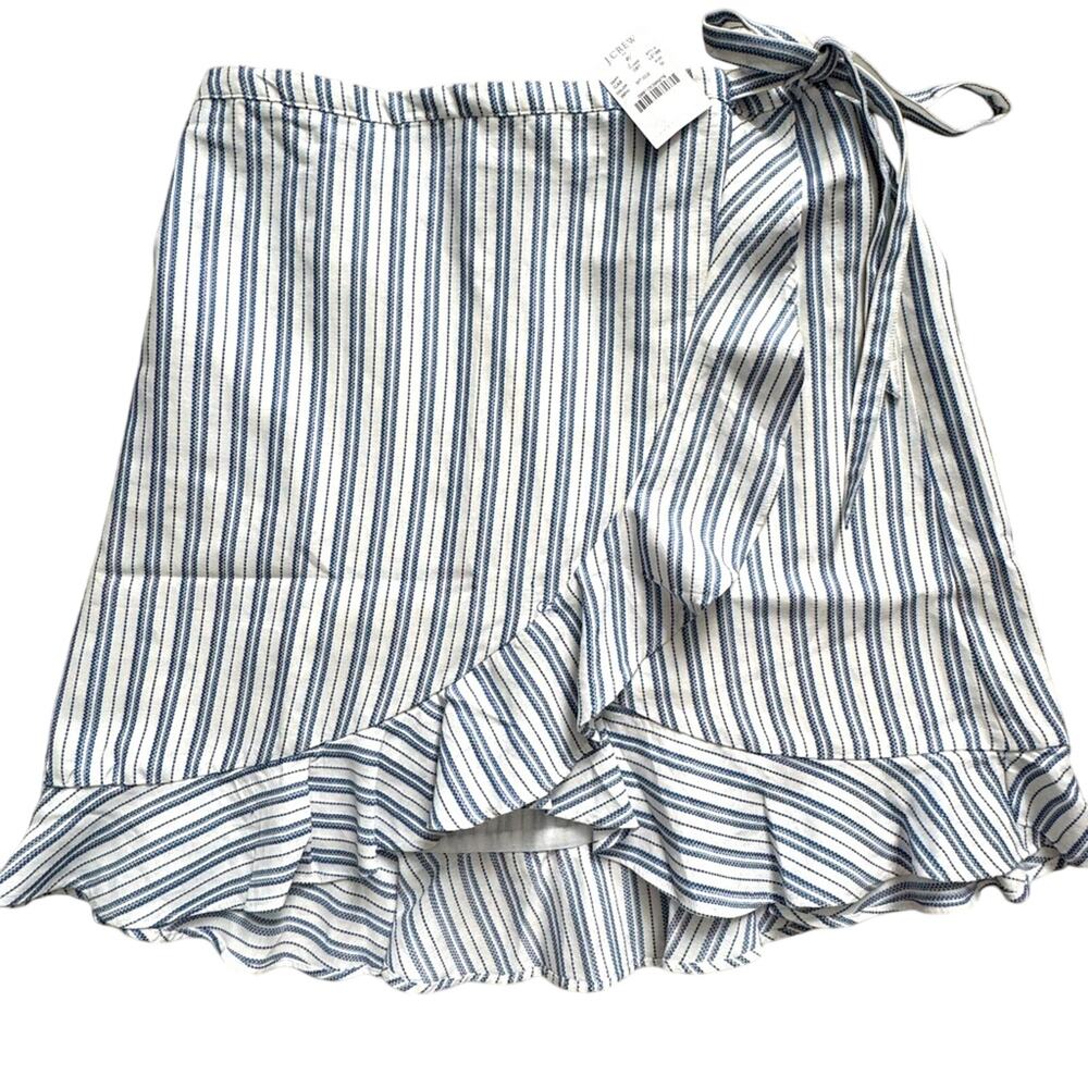 New J.Crew Mercantile Blue Stripe Faux Wrap Skirt Sz M Preppy Coastal Boho NWT